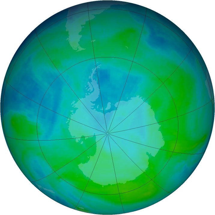 Antarctic ozone map for 25 January 1998